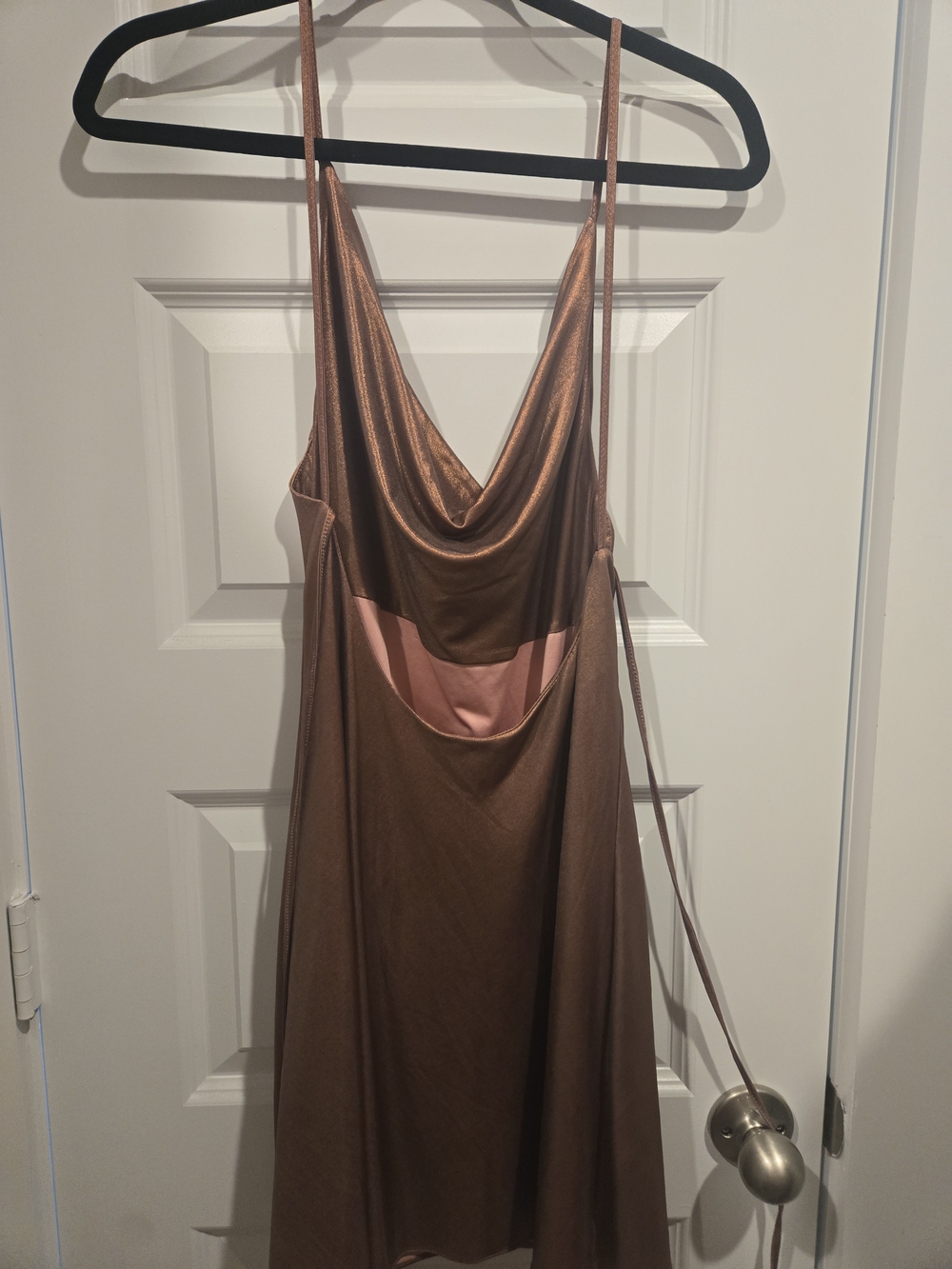 Satin Slip Dress with Cowl Neck - Copper Pink in Size Medium